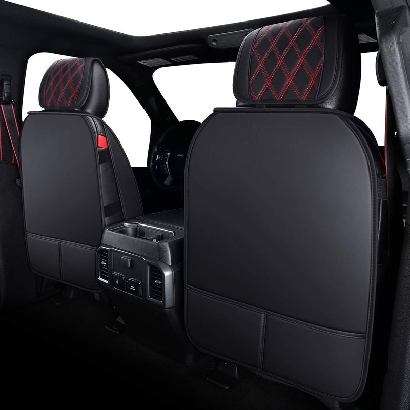 Aierxuan Front Car Seat Covers Custom Fit 2009-2026 Ford F150, 2017-2026 F250 F350 F450 Super Duty Crew Cab Regular Cab Super Cab, Automotive Vehicle Cushion with Waterproof Leather (Black and Red) - Image 3
